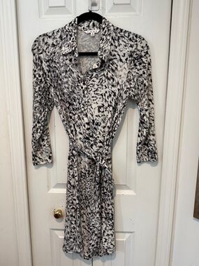 CAbi Black and White Printed Wrap Dress